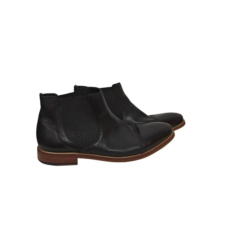 Stacy Adams Mens Black Leather Cap Toe Chelsea Brogue Boots 25129-001 Size 10.5M